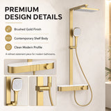 Rain Shower Set for Bathroom – 3-in-1 Function Panel Overhead Rain & Hand Shower, Waterfall Spout | Mixer with Hot & Cold Dual Knob, Adjustable Height Shower, Wall-Mounted (Brushed Gold) Novera Global
