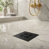 Premium Black Ceramic Floor Drain Installed in a Luxury Modern Bathroom Shower Area