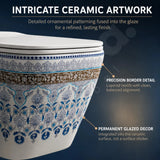 Intricate Blue Floral Ceramic Artwork on Wall Hung Toilet