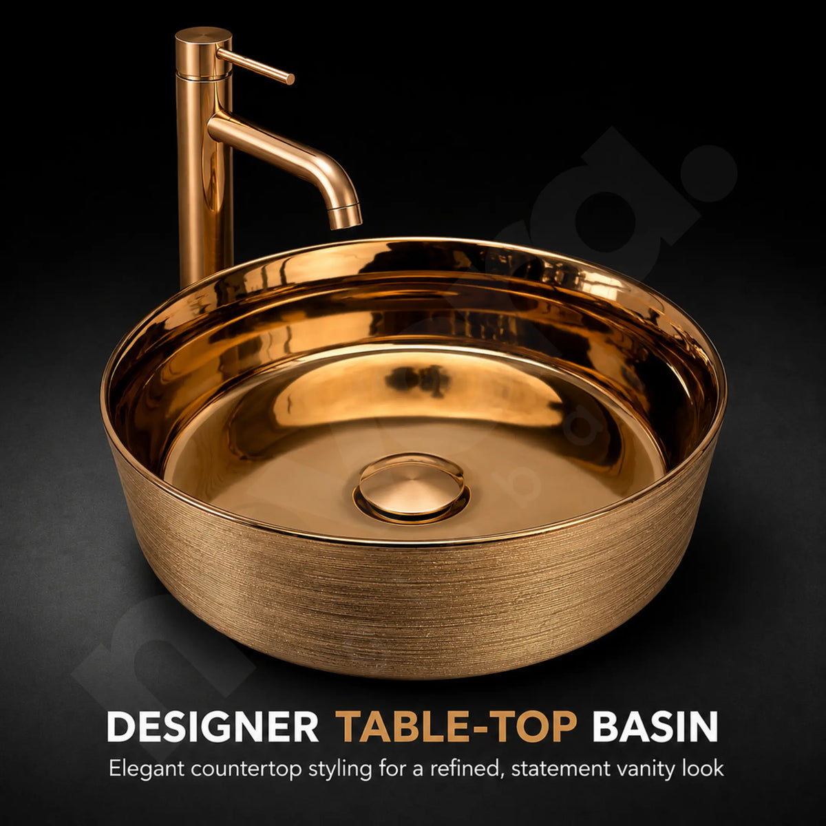 Novera Global Ceramic Table Top Wash Basin | Glossy Finish Round Vessel Sink | Above Counter Vessel Sink for Bathroom Vanity | 5-Years Warranty | Imported Glossy Countertop Wash Bowl (Rose Gold) Novera Global