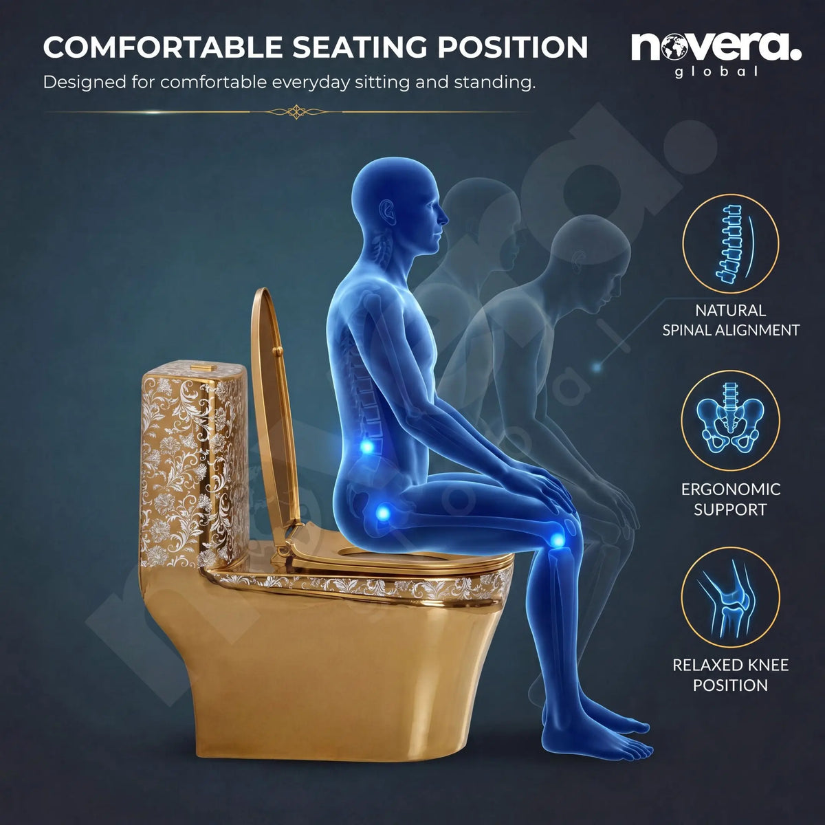 Ergonomic Seating Comfort in Novera Gold Western Toilet