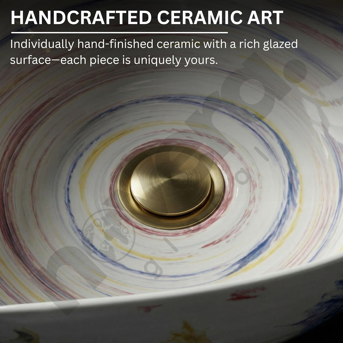Handcrafted Ceramic Table Top Wash Basin, Imported Glossy Countertop Vessel Sink, White Pastel Orbit, 420 x 430 x 150 mm, 5 Year Warranty (White Pastel Orbit, Organic Oval)