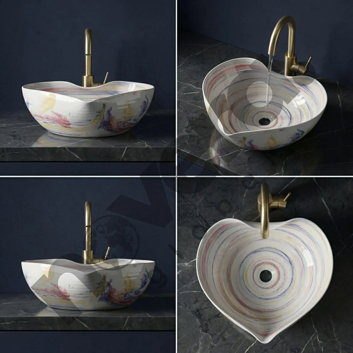 Multiple Views of Handcrafted Artistic Ceramic Basin – Premium Bathroom Countertop Sink