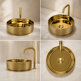 Novera Global Gold Designer Ceramic Table Top Wash Basin | Above Counter Vessel Sink for Bathroom Vanity | 5-Year Warranty | Imported Glossy Countertop Wash Bowl (Glossy Gold)
