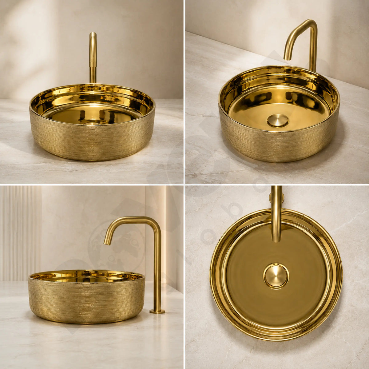 Novera Global Gold Designer Ceramic Table Top Wash Basin | Above Counter Vessel Sink for Bathroom Vanity | 5-Year Warranty | Imported Glossy Countertop Wash Bowl (Glossy Gold) Novera Global