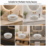 Novera Global Designer Ceramic Table Top Wash Basin | Round Above Counter Vessel Sink for Bathroom Vanity | 5-Years Warranty | Mandala Art Countertop Wash Bowl | Glossy Finish Wash Basin (WHITE) Novera Global