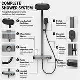 Novera Global Arch Rain Shower Set for Bathroom – 3-in-1 Brass Shower System with Large Oval Overhead Rain Shower, Multi-Mode Hand Shower, Waterfall Spout & Storage Shelf | Push-Button, Wall-Mounted (Gunmetal Grey)