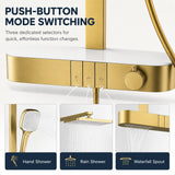 Rain Shower Set for Bathroom – 3-in-1 Function Panel Overhead Rain & Hand Shower, Waterfall Spout | Mixer with Hot & Cold Dual Knob, Adjustable Height Shower, Wall-Mounted (Brushed Gold) Novera Global