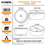 Novera Global Pearlwing Round Table Top Wash Basin with Butterfly Design, Mirror Gold & White Ceramic, 5-Year Warranty Novera Global