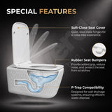 Novera Global Rimless Wall-Hung Commode | Ceramic Western Toilet with Soft-Close Seat Cover | 5-Year Warranty | P-Trap Wall-Mounted Bathroom WC | Antibacterial Washdown Flush (White Textured) Novera Global