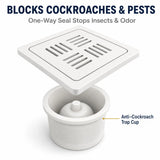 Premium White Ceramic Square Floor Drain with Anti-Cockroach Trap Cup – Luxury Bathroom Drain Cover by Novera Global