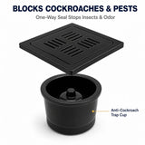 Novera Global Ceramic Square Slotted Floor Drain with Anti-Cockroach Trap Cup | Premium Drain Jali | 10-Year Warranty | Rust & Fade Proof Waste Water Drain Cover for Shower Area, Kitchen, Balcony & Wet Rooms (Black)
