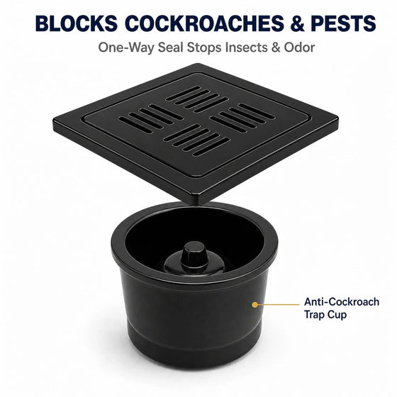 Premium Black Ceramic Drain Jali with One-Way Anti-Pest Trap – Luxury Shower Floor Drain Cover
