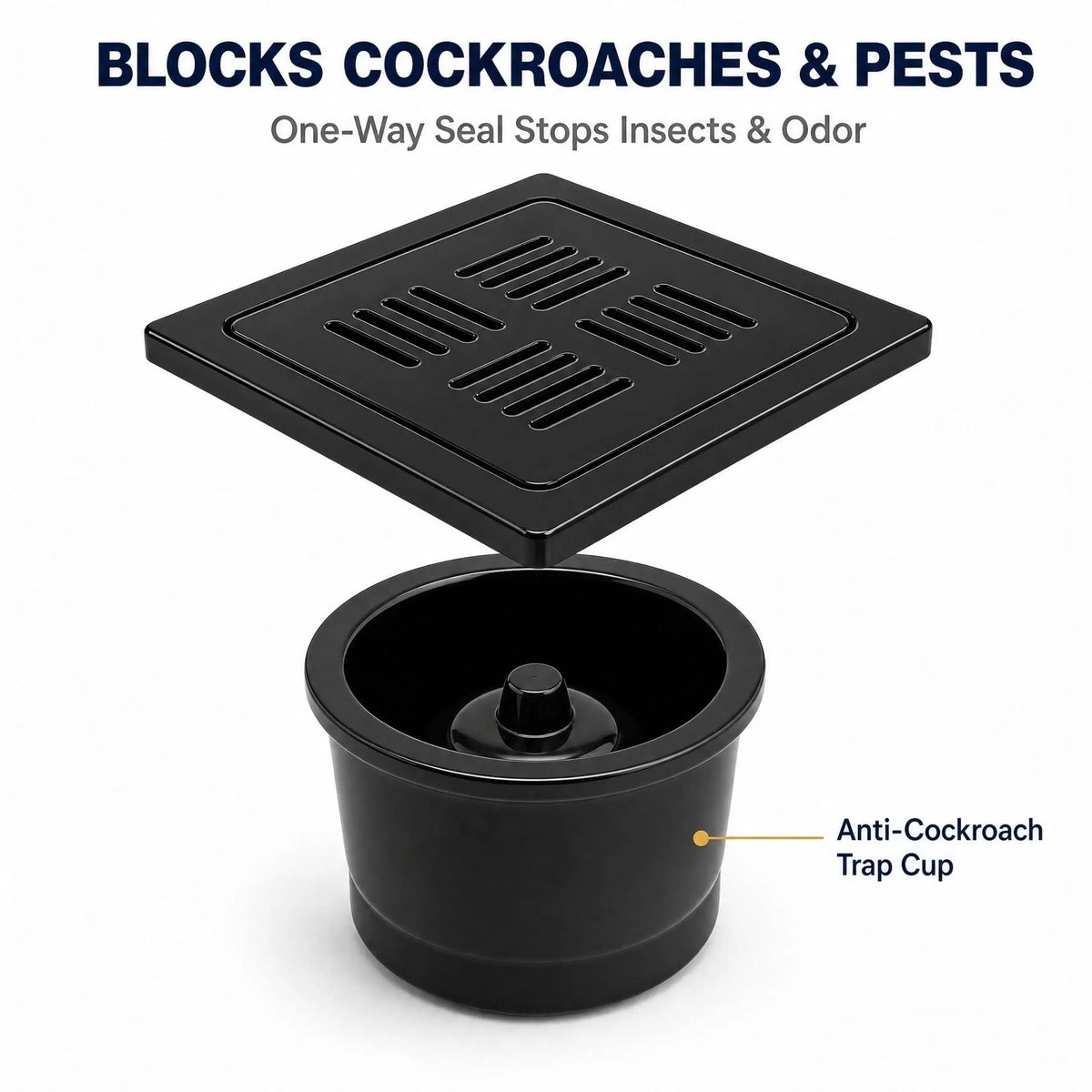 Premium Black Ceramic Drain Jali with One-Way Anti-Pest Trap – Luxury Shower Floor Drain Cover
