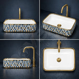 Novera Global Ceramic Table Top Wash Basin | Glossy Gold Rectangular Vessel Sink | Above Counter Vessel Sink for Bathroom Vanity | 5-Year Warranty | Glossy Countertop Wash Bowl (Blue Gold Mosaic) Novera Global