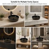 Novera Global Designer Ceramic Table Top Wash Basin | Round Above Counter Vessel Sink for Bathroom Vanity | 5-Years Warranty | Mandala Art Countertop Wash Bowl | Glossy Finish Wash Basin (BLACK) Novera Global