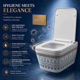 Novera Artistic Blue Floral Wall Hung Toilet Features
