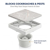 Novera Global Ceramic Square Tile Insert Floor Drain with Anti-Cockroach Trap Cup | Invisible Bathroom Drain Jali | 10-Year Warranty | Rust & Fade Proof Floor Waste Drain for Shower & Balcony (White)