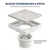 Novera Global Ceramic Square Tile Insert Floor Drain with Anti-Cockroach Trap Cup | Invisible Bathroom Drain Jali | 10-Year Warranty | Rust & Fade Proof Floor Waste Drain for Shower & Balcony (White) Novera Global