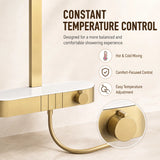 Rain Shower Set for Bathroom – 3-in-1 Function Panel Overhead Rain & Hand Shower, Waterfall Spout | Mixer with Hot & Cold Dual Knob, Adjustable Height Shower, Wall-Mounted (Brushed Gold) Novera Global