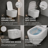 Novera Global Rimless Wall-Hung Commode | Ceramic Western Toilet with Soft-Close Seat Cover | 5-Year Warranty | P-Trap Wall-Mounted Bathroom WC | Antibacterial Washdown Flush (White Textured) Novera Global