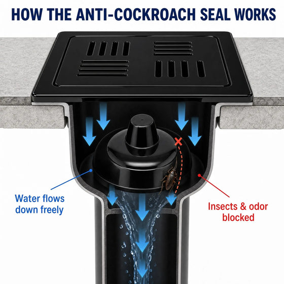 Luxury Black Ceramic Floor Drain with Advanced Anti-Odour and Anti-Pest Water Seal