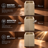 Novera Global Fawn Floor Standing Pedestal Wash Basin | 15-Years Warranty | 15 mm Ceramic Slab, Matte Finish Beige Square Bathroom Sink | Pop-Up Drain Included | Water, Scratch & UV Resistant Freestanding Wash Basin