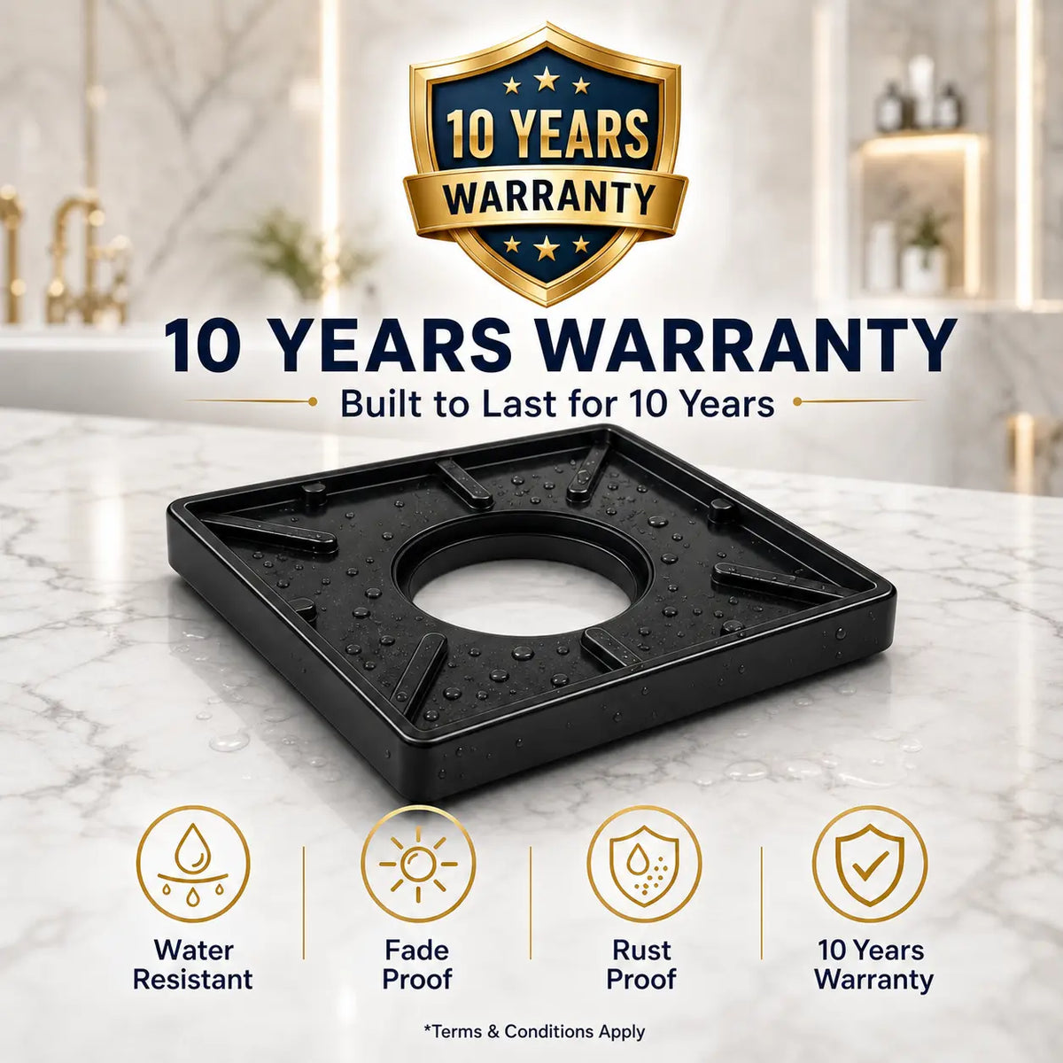 Novera Global Ceramic Square Tile Insert Floor | Invisible Bathroom Drain Jali | 10-Year Warranty | odor blocker drain | Rust & Fade Proof Floor Waste Drain for Shower, Kitchen & Balcony (Black) Novera Global