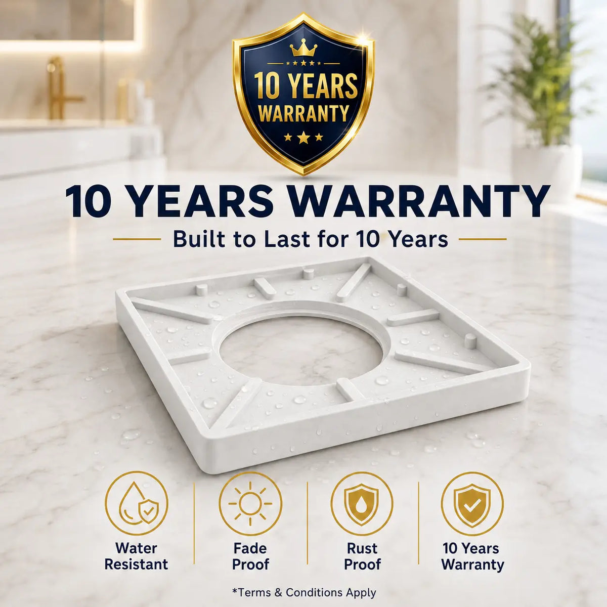 Novera Global Ceramic Square Tile Insert Floor | Invisible Bathroom Drain Jali | 10-Year Warranty | odor blocker drain | Rust & Fade Proof Floor Waste Drain for Shower, Kitchen & Balcony (White) Novera Global