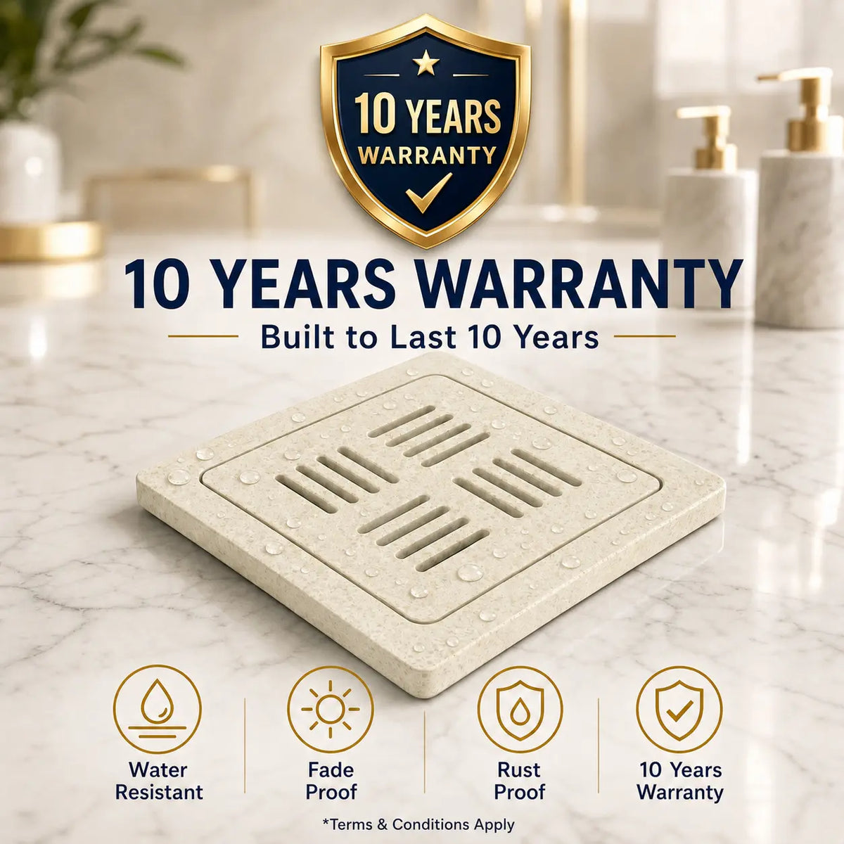 Royal Ceramic Floor Drain with 10-Year Warranty – Premium Bathroom Drain Cover by Novera Global