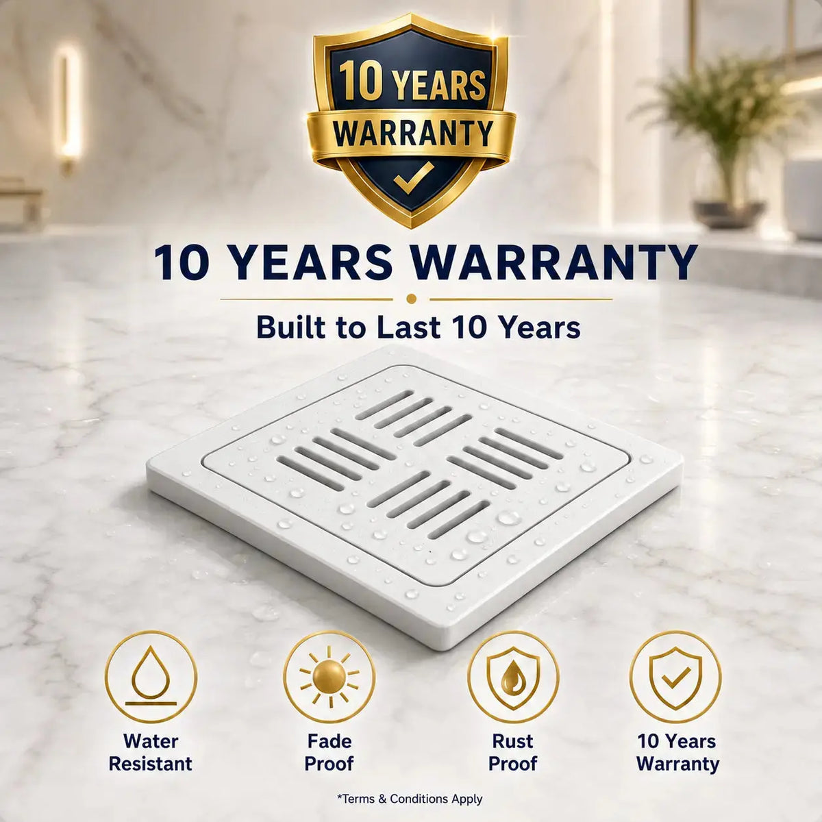 Premium White Ceramic Floor Drain with 10-Year Warranty – Luxury Bathroom Drain Cover