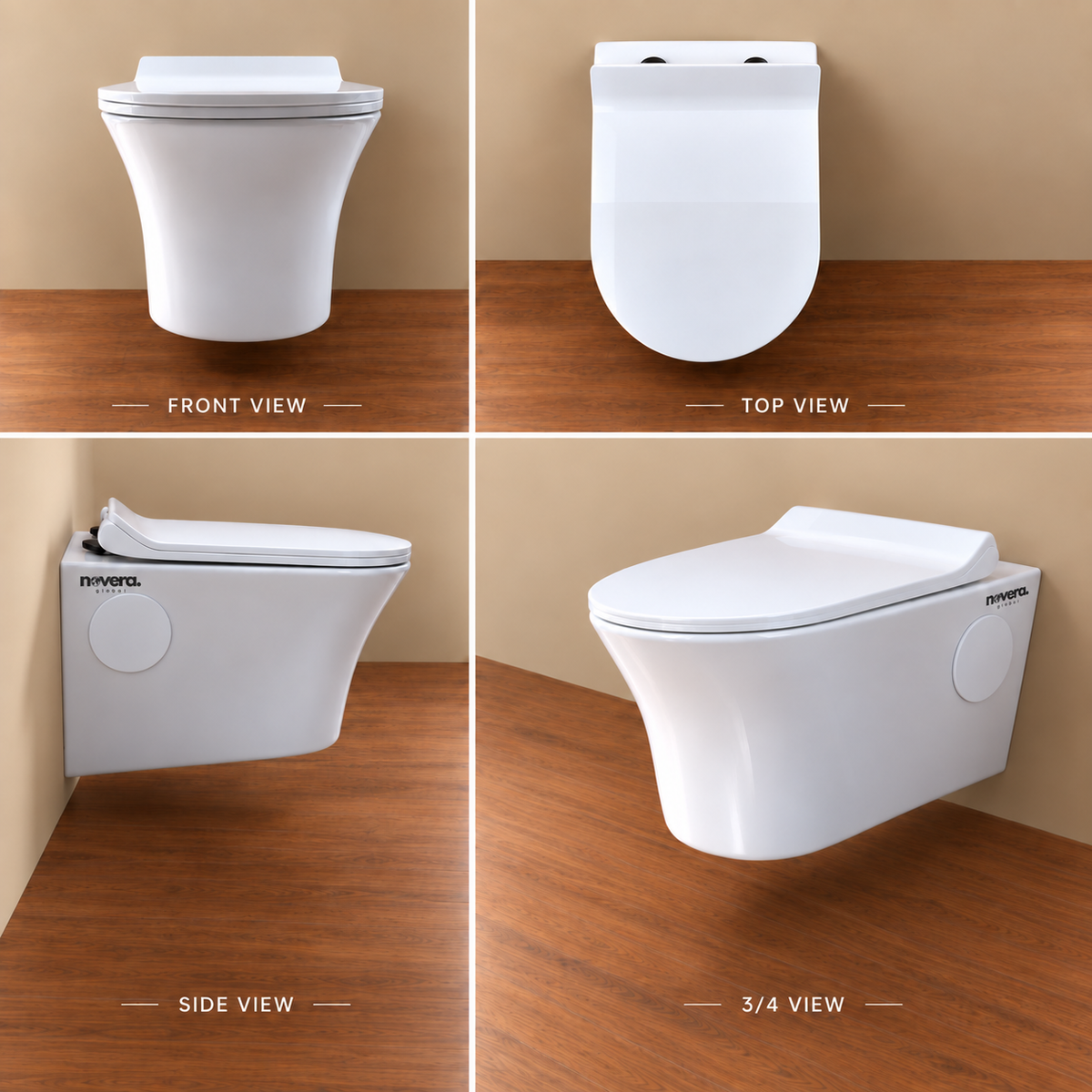 Novera Global Ceramic Wall Hung Toilet | Rimless Washdown Flushing | 15 Years Warranty | P-Trap Compatible Ceramic Western Commode with Soft-Close Seat Cover | 300 KG Load Tested | Glossy White