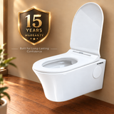 Novera Global Ceramic Wall Hung Toilet | Rimless Washdown Flushing | 15 Years Warranty | P-Trap Compatible Ceramic Western Commode with Soft-Close Seat Cover | 300 KG Load Tested | Glossy White