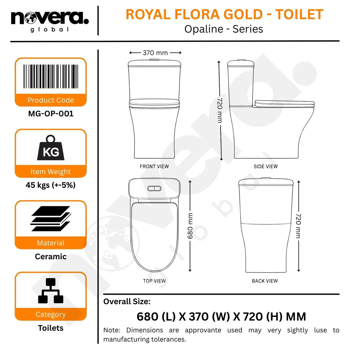 Technical Drawing of Gold One Piece Western Commode