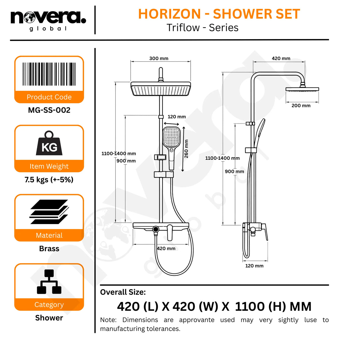 Smart Shower Panel Set, Triple Flow Functions, Wall-Mount Chrome Finish | 5-Year Warranty | Mixer with Hot & Cold Dual Knob, Adjustable Height Shower Panel (Brushed Gunmetal) Novera Global