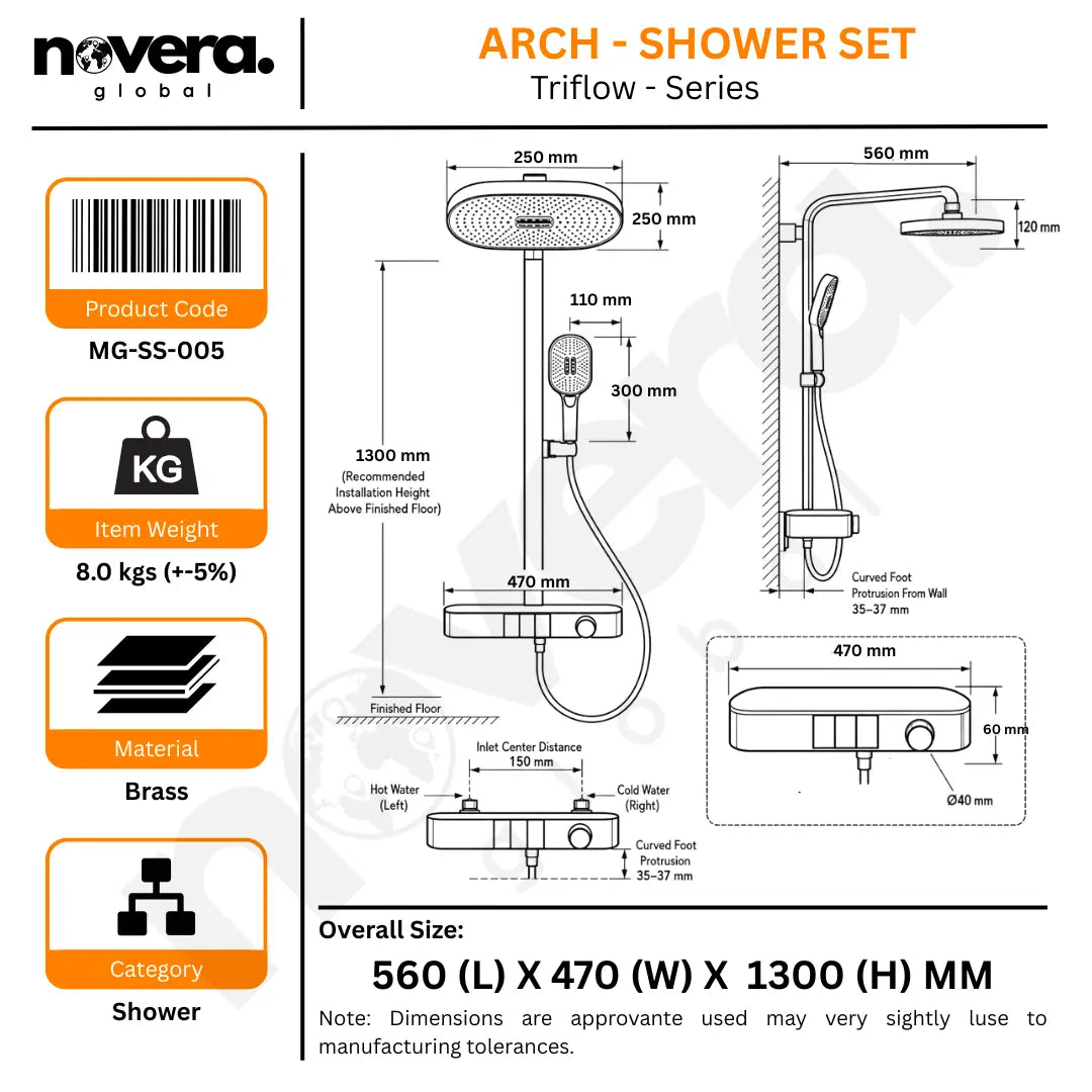 Rain Shower Set for Bathroom –3-in-1 Function Panel Overhead Rain & Hand Shower, Waterfall Spout | Mixer with Hot & Cold Dual Knob, Adjustable Height Shower, Wall-Mounted (Gunmetal Grey) Novera Global