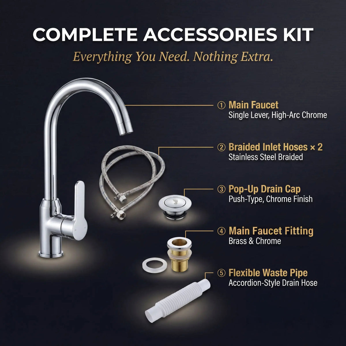 Wudu Basin Accessories Including Tap, Drain and Plumbing Kit