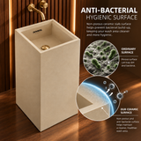 Novera Global Fawn Floor Standing Pedestal Wash Basin | 15-Years Warranty | 15 mm Ceramic Slab, Matte Finish Beige Square Bathroom Sink | Pop-Up Drain Included | Water, Scratch & UV Resistant Freestanding Wash Basin