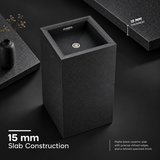 Novera Global Carbon Pedestal Wash Basin | Floor Standing Square Bathroom Sink | 15-Years Warranty | 15 mm Full Body Ceramic Slab, Matte Black Speckled Finish | Scratch, Water & UV Resistant | Pop-Up Drain Included