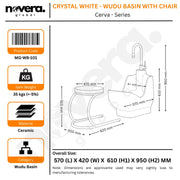 Wudu Basin with Chair – Premium Ceramic Ablution Basin with Foot Wash & Leg Wash | Long Tap, Anti-Clog Drain & Removable Stool | 5 Years Warranty