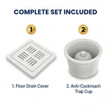 Novera Global Ceramic Square Slotted Floor Drain with Anti-Cockroach Trap Cup | Premium Drain Jali | 10-Year Warranty | Rust & Fade Proof Waste Water Drain Cover for Shower Area, Kitchen, Balcony & Wet Rooms (White)