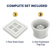Novera Global Ceramic Square Slotted Floor Drain with Anti-Cockroach Trap Cup | Premium Drain Jali | 10-Year Warranty | Rust & Fade Proof Waste Water Drain Cover for Shower Area, Kitchen, Balcony & Wet Rooms (White)