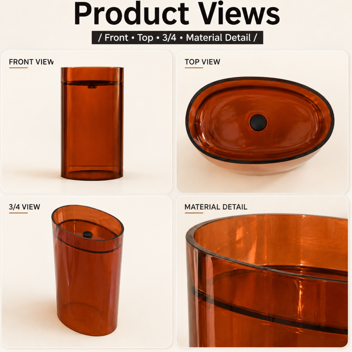 Novera Global Lucent Pedestal Wash Basin | 10-Years Warranty | Premium Imported Translucent Amber Resin Freestanding Bathroom Basin | High Gloss Finish | Included Accessor Drainer, 500 x 320 x 850 mm