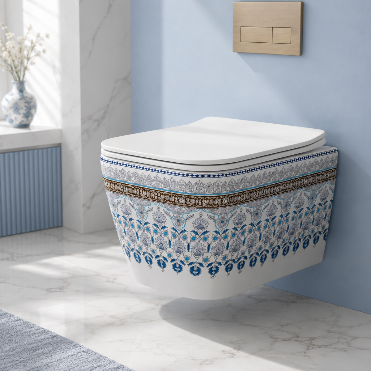 Novera Global Rimless Wall-Hung Commode | Ceramic Western Toilet with Soft-Close Seat Cover | 5-Year Warranty | P-Trap Wall-Mounted Bathroom WC | Antibacterial Washdown Flush | Satin Finish (White)