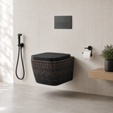 Novera Global Rimless Wall-Hung Commode | Ceramic Western Toilet with Soft-Close Seat Cover | 5-Year Warranty | P-Trap Wall-Mounted Bathroom WC | Antibacterial Washdown Flush | Satin Finish