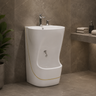 Wudu Basin White with Gold Trim (Ceramic) | One-Piece Pedestal Ablution Basin with Leg Wash – Novera Global