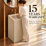 Novera Global Fawn Floor Standing Pedestal Wash Basin | 15-Years Warranty | 15 mm Ceramic Slab, Matte Finish Beige Square Bathroom Sink | Pop-Up Drain Included | Water, Scratch & UV Resistant Freestanding Wash Basin