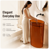 Novera Global Lucent Pedestal Wash Basin | 10-Years Warranty | Premium Imported Translucent Amber Resin Freestanding Bathroom Basin | High Gloss Finish | Included Accessor Drainer, 500 x 320 x 850 mm