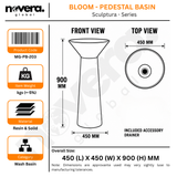 Novera Global Bloom Freestanding Pedestal Wash Basin | 10-Years Warranty | Premium Resin & Solid Surface Floor Standing Designer Basin | Translucent Pink Bowl | Drainer Included, 450 × 450 × 900 mm