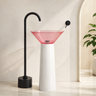 Novera Global Bloom Freestanding Pedestal Wash Basin | 10-Years Warranty | Premium Resin & Solid Surface Floor Standing Designer Basin | Translucent Pink Bowl | Drainer Included, 450 × 450 × 900 mm
